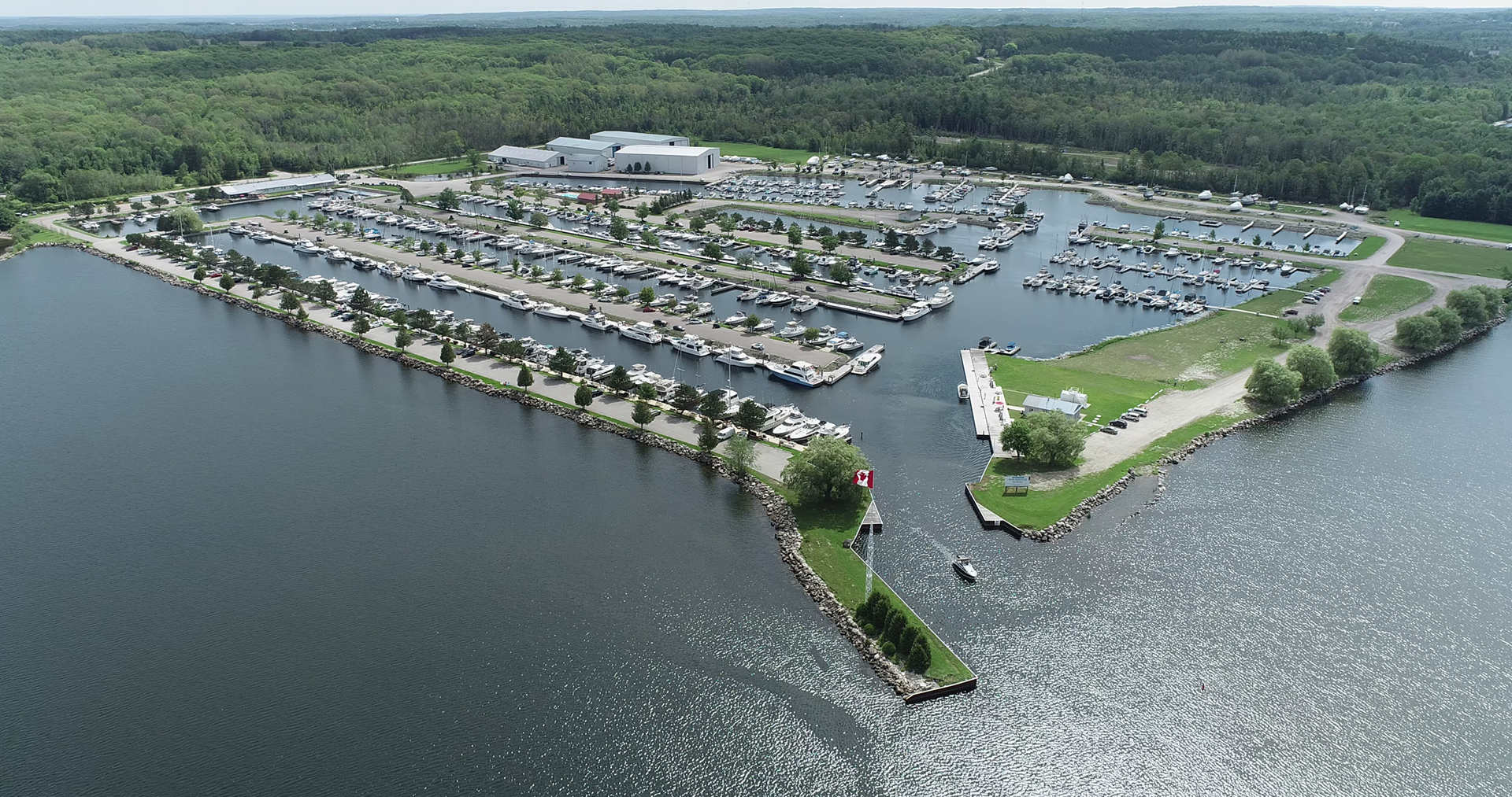 Wye Heritage Marine Resort Dockage Aerial View in Midland Ontario on Georgian Bay