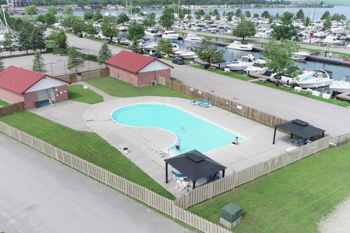 ariel view of Wye Heritage Marine Resort in Midland Ontario