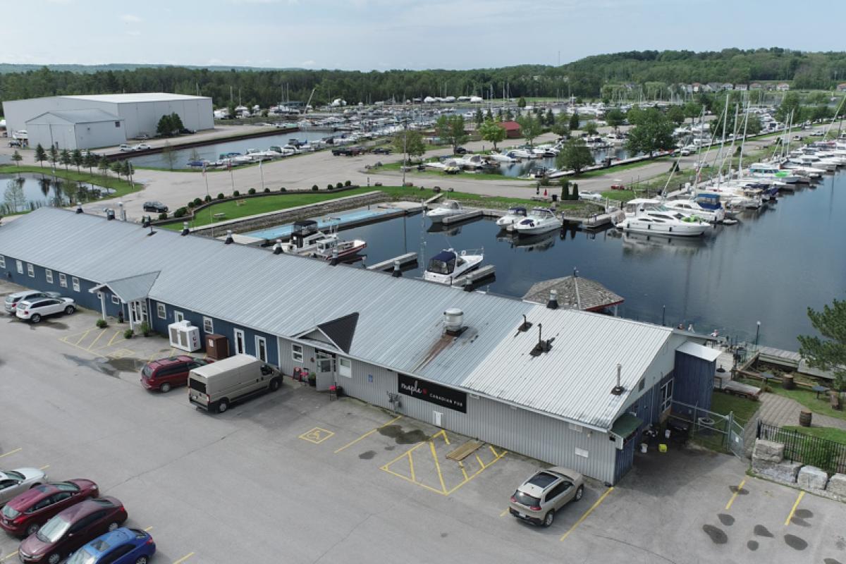 ariel view of Wye Heritage Marine Resort in Midland Ontario