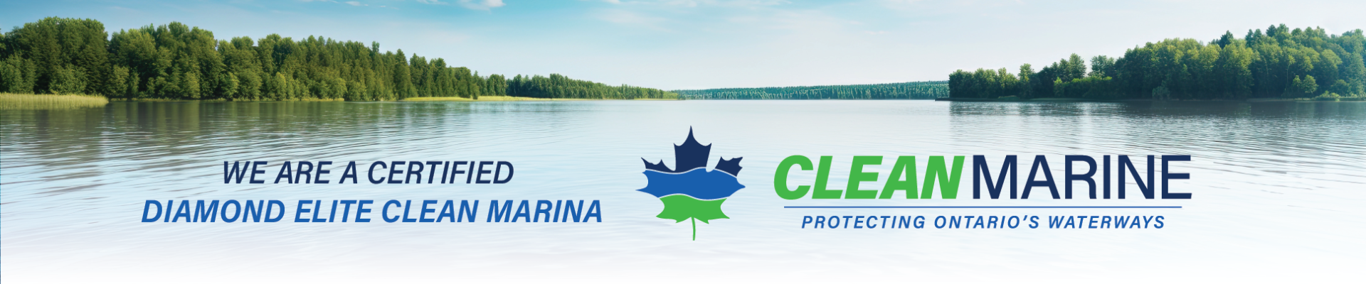 Banner showcasing Clean Marine Ontario Logo stating that Wye Heritage Marine Resort is a diamond elite clean marina