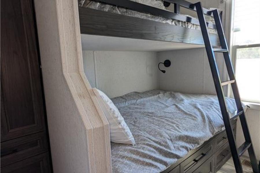 Bedroom in Beckwith cottage model at Wye Cottages in Midland Ontario