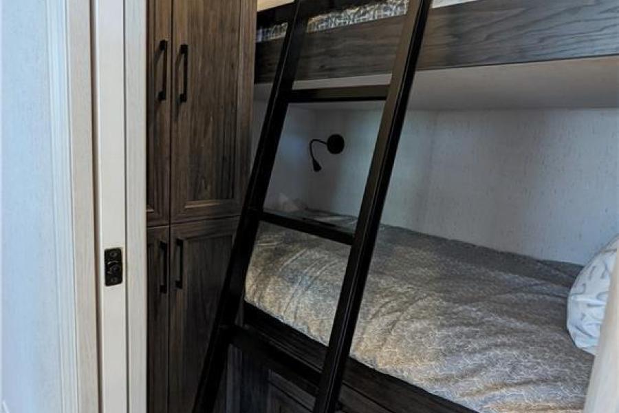 Bedroom in Beckwith cottage model at Wye Cottages in Midland Ontario